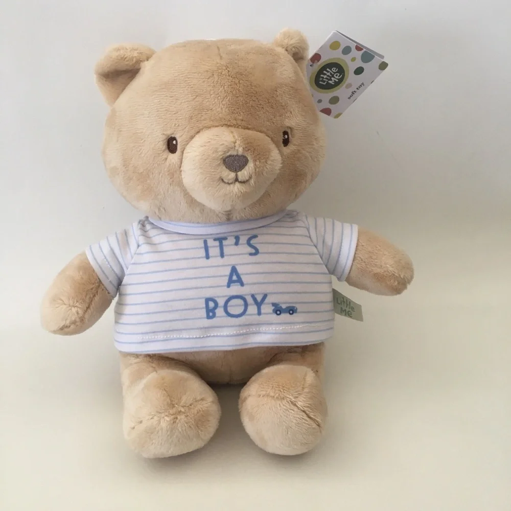 Plush Bear Baby Gift - Beige Bear with Blue “It's A Boy' Shirt” NEW | Little Me